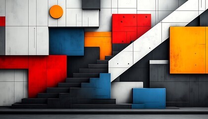 Colorful geometric shapes create a modern architectural design.