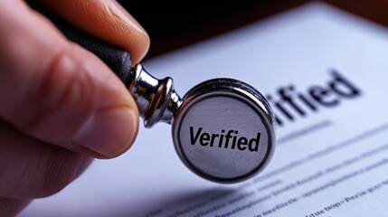 Hand stamping "Verified" on an important paper