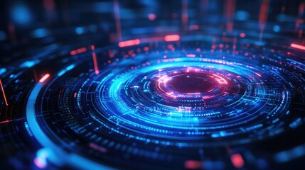 Abstract digital interface with glowing concentric circles.