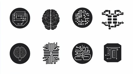 Obraz premium Digital brain and circuit board graphic design elements.