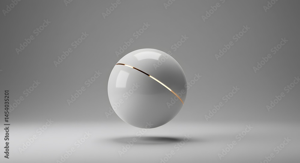 Poster abstract minimalist sphere with golden line: elegant 3d render of a modern geometric shape