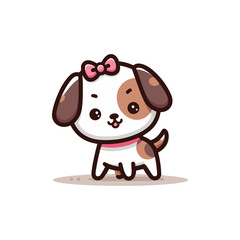 Sweet Sitting Cartoon Puppy with Big Eyes