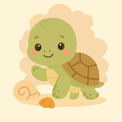 Cute Cartoon Turtle Smiling – Vector Animal Illustration