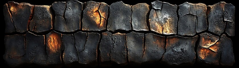 Dark, textured stone wall pattern with fiery details.