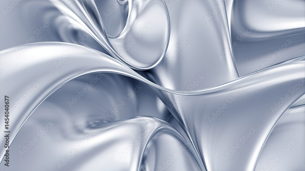 Poster abstract metallic fluid forms with smooth curves and reflective