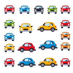 Naklejka premium Cartoon Car Icons Seamless Pattern_ Colorful Vehicles Vector Illustration_ Transportation Background_