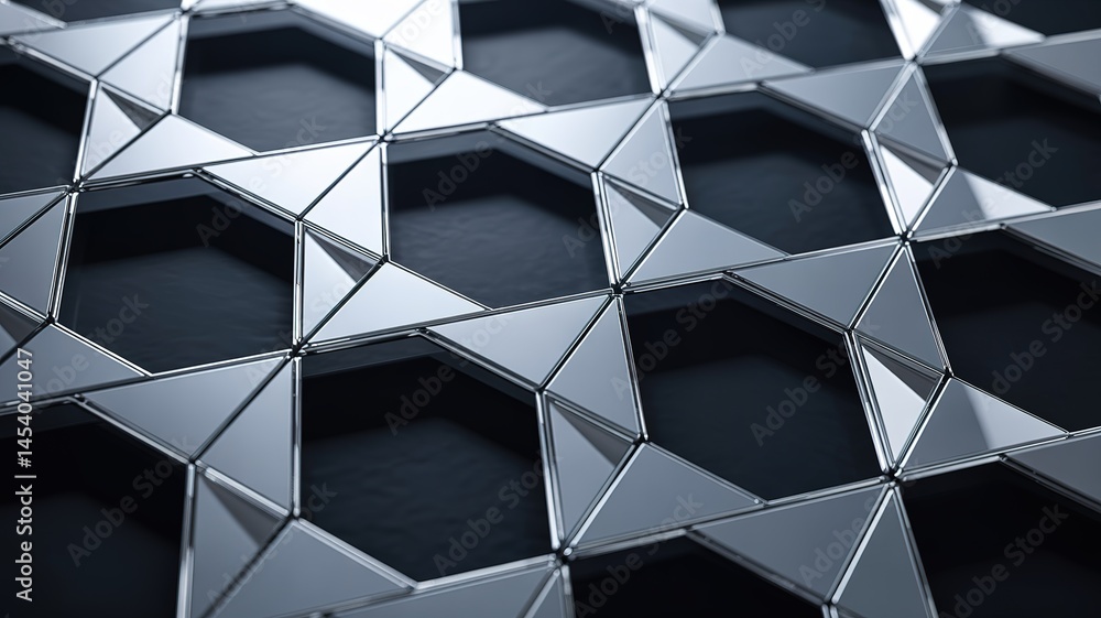 Poster Abstract Metallic Hexagon and Triangle Pattern