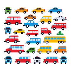 Colorful Cars Flat Vector Illustration For Kids Education, Transportation Concept