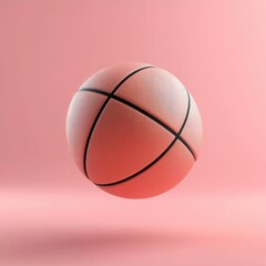 Fototapeta premium A coral-toned basketball floats against a soft pink backdrop.