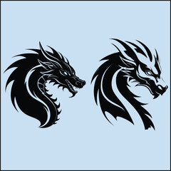 Obraz premium Black Silhouette Set of a Dragon Clipart on White
