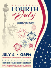 Fourth of July Celebration Poster with Statue of Liberty and Fireworks