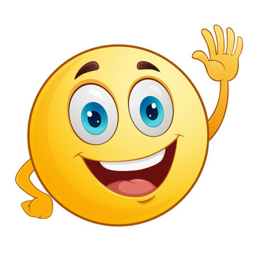 Naklejki Smiling Cartoon Emoji Waving Hand