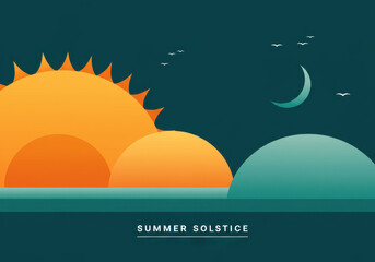 Abstract summer solstice illustration with sun and moon for seasonal design