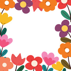 hand drawing cartoon flower frame. cute frame with flower and leaves for spring theme frame