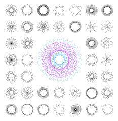 Collection of intricate geometric line art patterns featuring diverse rosette, spirograph, and abstract styles. Clean vector graphics with fully editable strokes for customization.