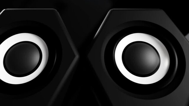 Audio speakers standing in a row, Creative dolly shot looped in Ultra HD 4K.