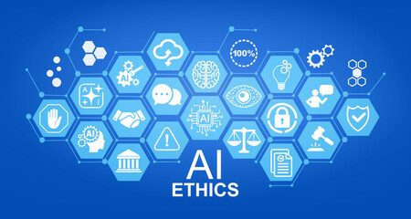 Naklejka premium AI Ethics, artificial Intelligence governance fair approach to the use and introduction of artificial intelligence, importance of responsible AI usage, ethical side
