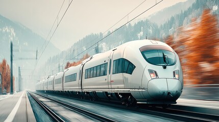 Naklejka premium Scenic action photography bullet train and majestic mountains