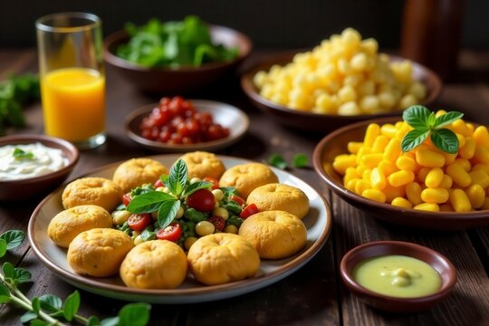 A table laden with traditional South Sudanese Easter food, including kisra , Kisra, ingredients, dishes