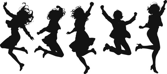Vector silhouette of woman jumping in various dynamic poses