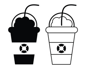 Frappe icon set. Flat or line illustration of frappe icons for web design. Plastic cup with lid and straw. Frappe icons for drinks isolated on white background. eps 10