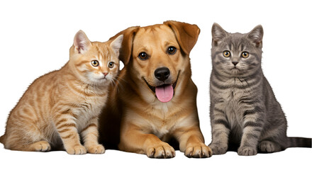 Portrait of Happy dog and cat friendship between dog and cat, amazing posing together in a moment of innocent wonder transparent background 