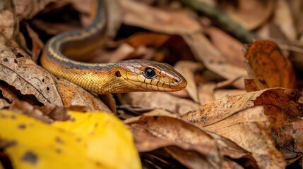 Fototapeta premium A skink slithering through dry leaves
