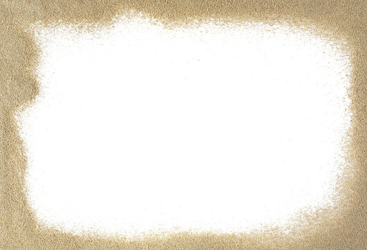 Sand frame isolated on white background, top view