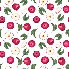 A beautiful summer seamless pattern featuring juicy red apples, adding a vibrant and fresh touch to your designs. Ideal for use in various creative projects like fabrics, wallpapers, invitations, and 