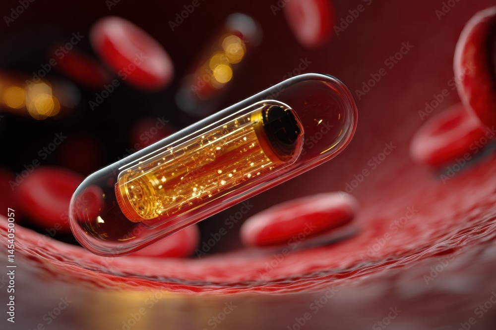 Aufkleber Futuristic Nanobot Capsule Navigating Within a Blood Vessel Showcasing Advanced Biomedical Technology for Health Monitoring Generative AI