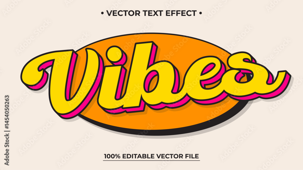 Poster vibes 3d editable text effect yellow vintage retro style effect