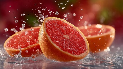 Grapefruit slices in water splashes