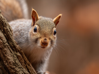 Fototapeta premium Curious Squirrel Peeking from Tree / 나무에서 고개 내민 호기심 많은 다람쥐