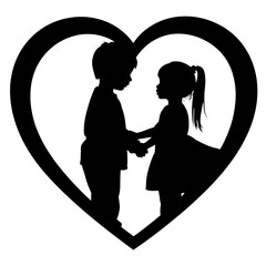 Heart silhouette embracing children holding hands, love and protection