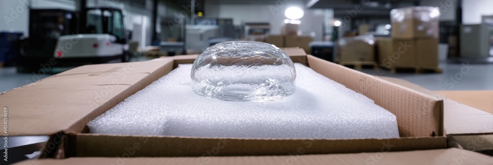 Aufkleber Fragile Glass Object Securely Enclosed in Foam Packaging for Safe Transportation in a Warehouse Setting Generative AI