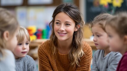 Teacher interacts with young children in circle