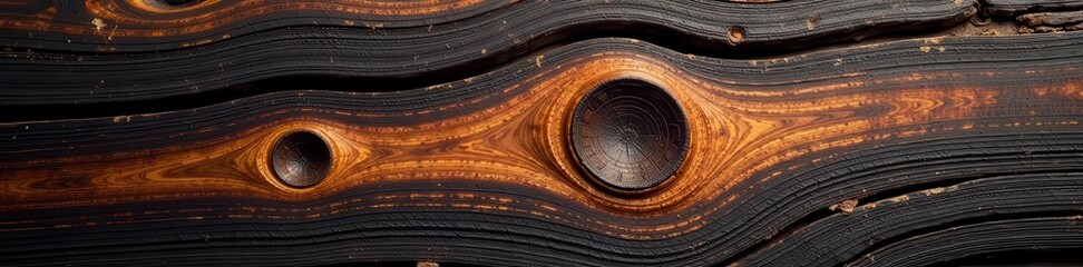 Intricate charring reveals knotty wood grain, rich black tones, high resolution, charred wood planks