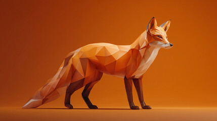 Low poly fox illustration orange background geometric animal art print digital render design graphic fox image