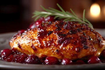 Chicken Breast with Cranberry Sauce and Rosemary for Holiday Dinner