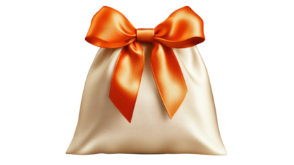 Elegant Gift Silk Pouch with Orange Bow Displayed on Clean White Background