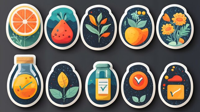 Illustrated vector badge chart showing progress stickers with wellness rewards