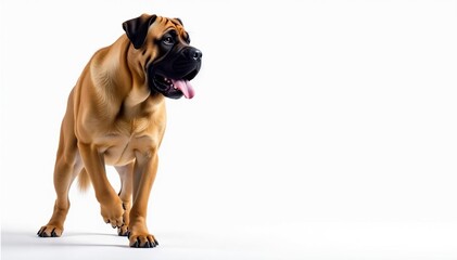 Fototapeta premium Majestic mastiff, powerful stance, white background, brown, noble, face