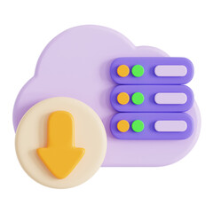 3D Render Cloud Server Data Download Icon Pastel Colors
