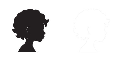 Curly Haired Child Cameo Silhouette on White