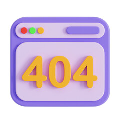 3D Render Cartoon 404 Error Page Not Found Website Icon