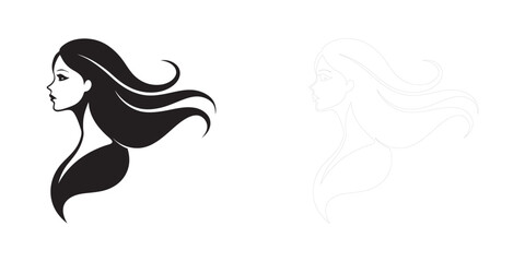 Elegant Female Profile Silhouette with Flowing Hair