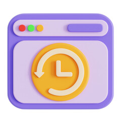 3D Render of Website Browser Icon with Time Rewind Symbol