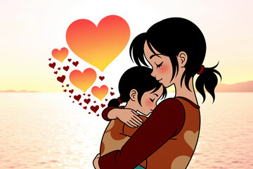 Mother hugging