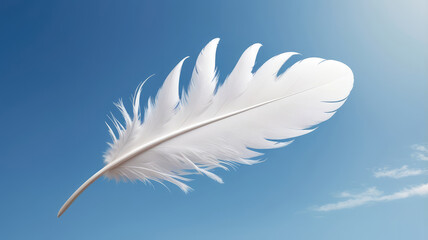 Naklejka premium White bird feather quill isolated on a light blue sky