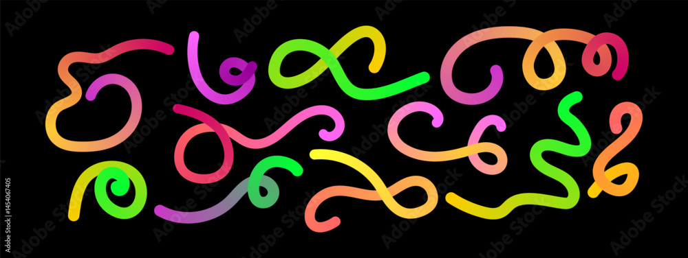 Poster set of vector graphic elements. abstract shapes with smooth wavy lines, bright colors and gradient t